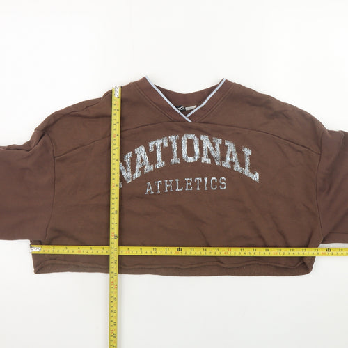 H&M Divided Brown Cropped Pullover Sweatshirt Women L National Athletics