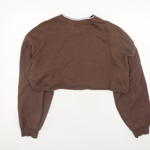 H&M Divided Brown Cropped Pullover Sweatshirt Women L National Athletics