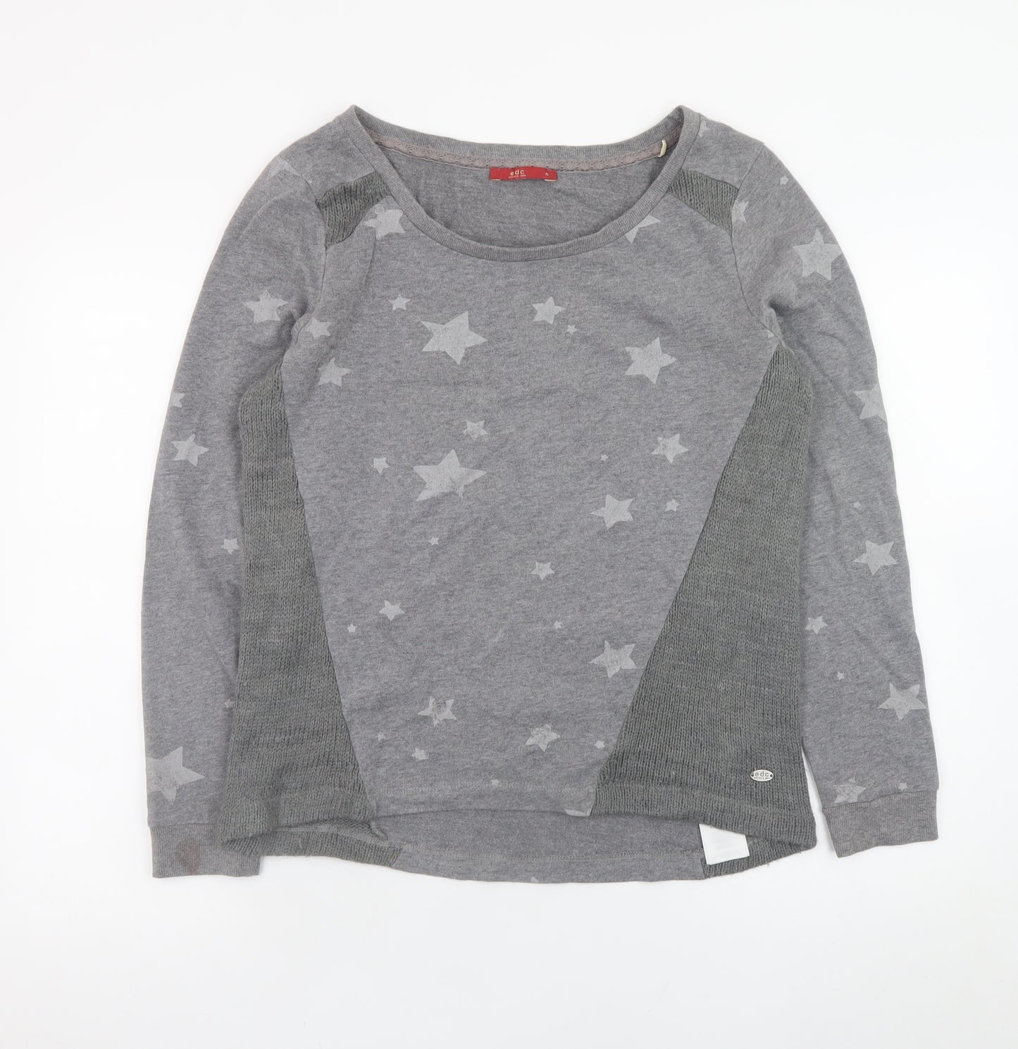 EDC Women Grey Star Print Cotton Blend Pullover Jumper M