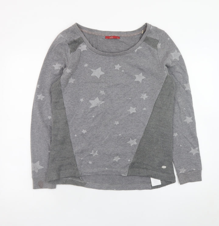 EDC Women Grey Star Print Cotton Blend Pullover Jumper M