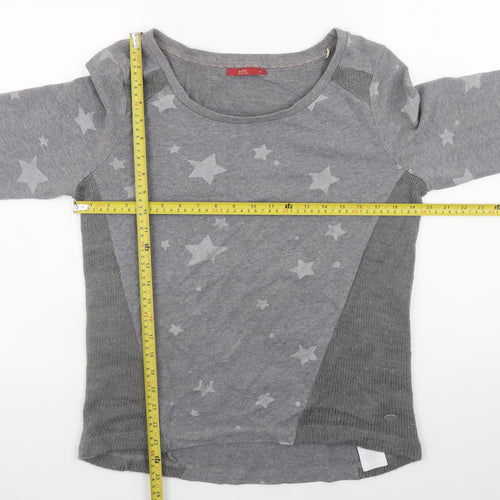 EDC Women Grey Star Print Cotton Blend Pullover Jumper M
