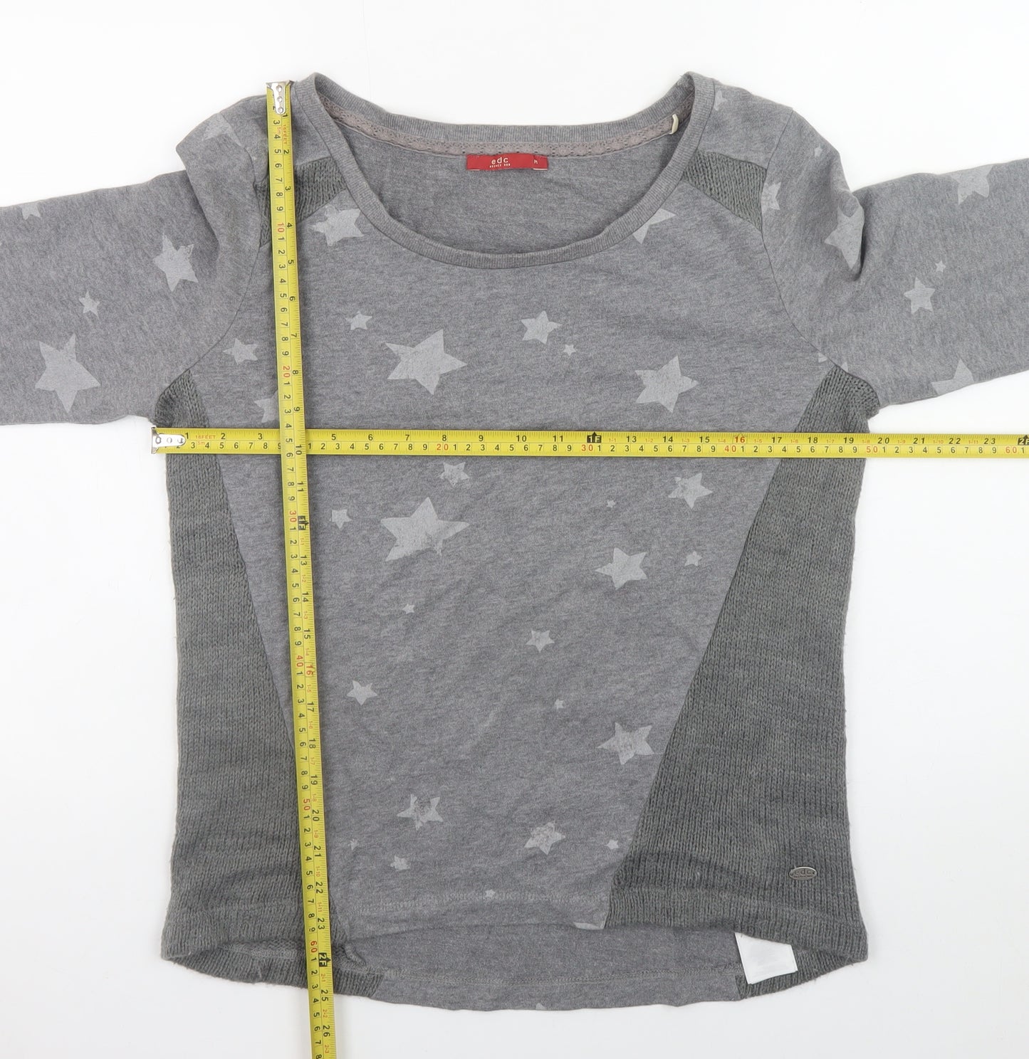 EDC Women Grey Star Print Cotton Blend Pullover Jumper M