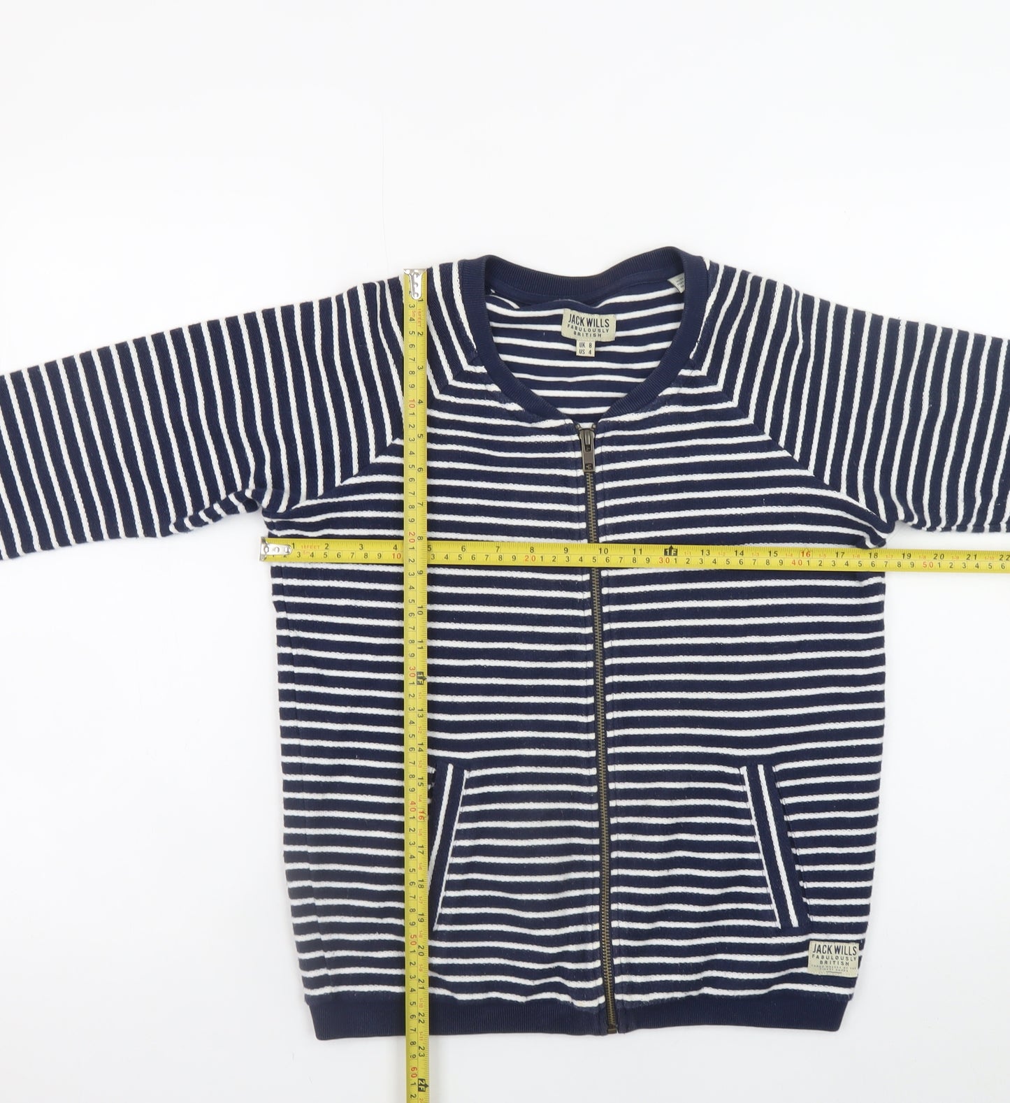 Jack Wills Womens Blue Striped Cotton Bomber Jacket UK 8