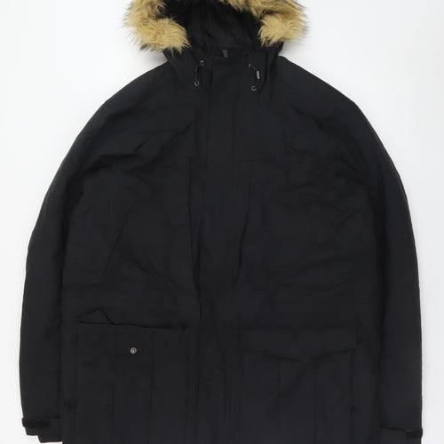 Peter Storm Men's Black S Winter Parka Hooded Faux Fur Trim Jacket