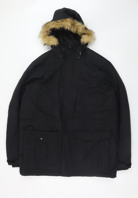 Peter Storm Men's Black S Winter Parka Hooded Faux Fur Trim Jacket