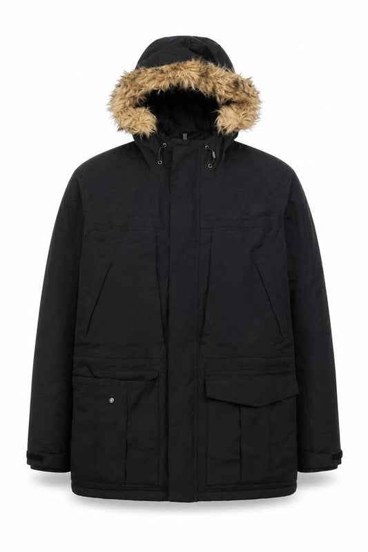 Front view of Peter Storm Men's Black S Winter Parka Hooded Faux Fur Trim Jacket