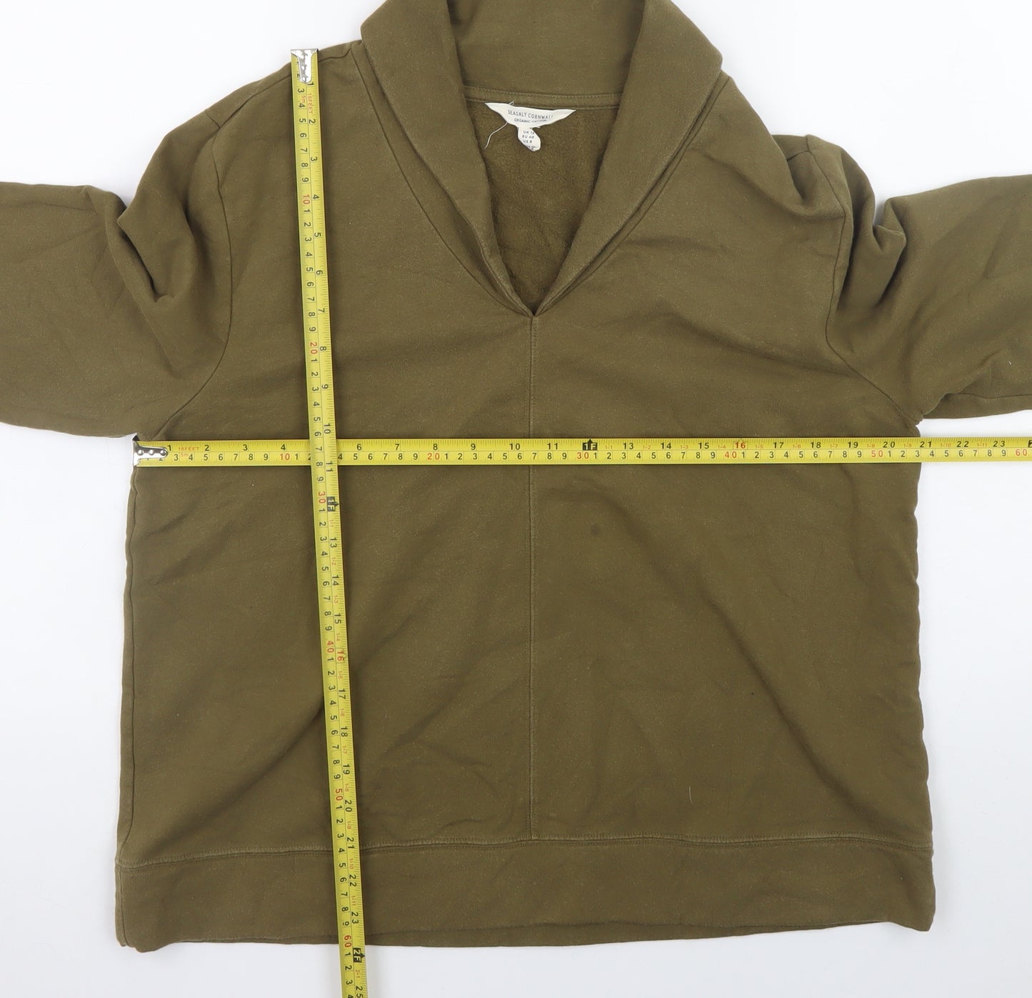 Seasalt Cornwall Womens Khaki Green Cotton Sweatshirt UK 12 Pullover