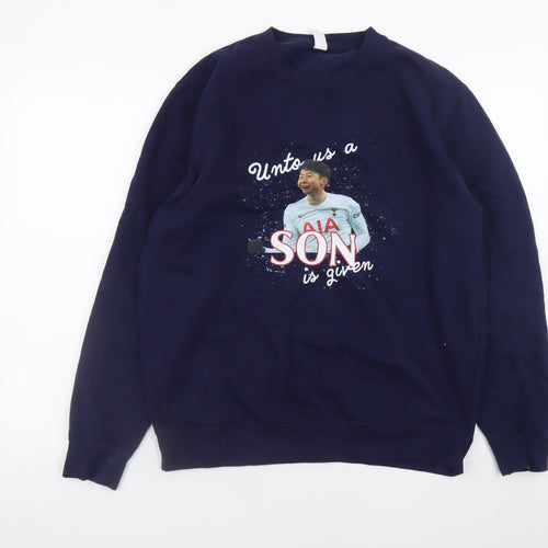 JustHoods Men's Blue Graphic Print Pullover Sweatshirt L