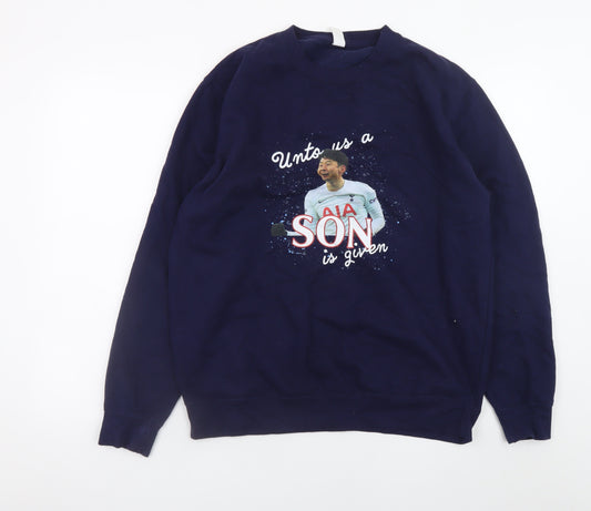 JustHoods Men's Blue Graphic Print Pullover Sweatshirt L