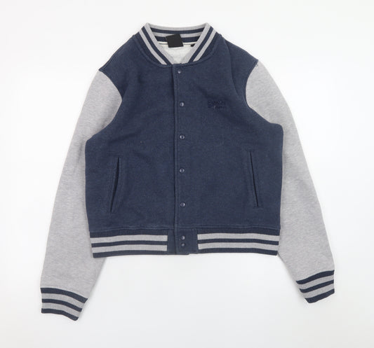 Superdry Womens Blue Varsity Jacket UK 14 Cotton Blend Casual