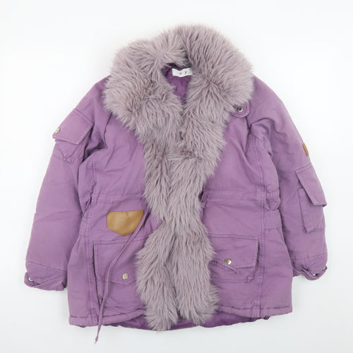 Y.J Women’s Purple Fur Trim Parka Jacket Size L Long Sleeve Winter Coat