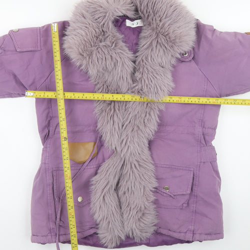 Y.J Women’s Purple Fur Trim Parka Jacket Size L Long Sleeve Winter Coat
