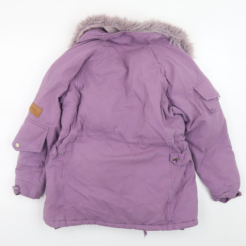 Y.J Women’s Purple Fur Trim Parka Jacket Size L Long Sleeve Winter Coat