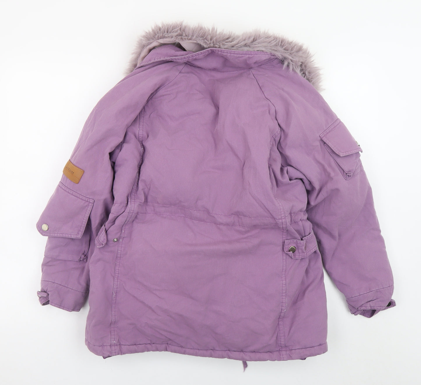 Y.J Women’s Purple Fur Trim Parka Jacket Size L Long Sleeve Winter Coat