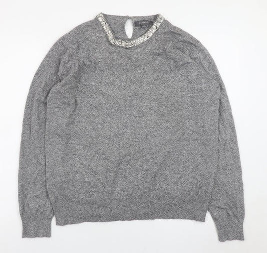 Primark Women Grey Beaded Crew Neck Knit Jumper XL