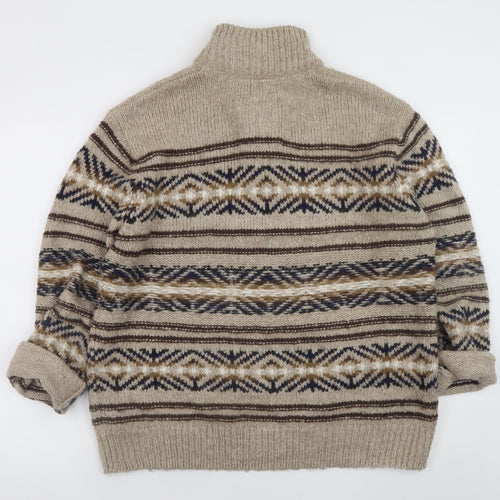 Mantaray Men's Beige Fair Isle Henley Jumper L Wool Blend Knit
