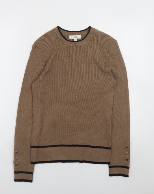 Marks and Spencer Womens Brown Crew Neck Ribbed Knit Jumper Size 12