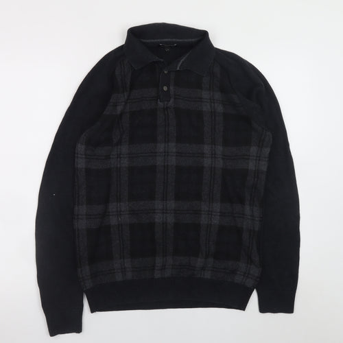 Next Men's Black Check Collared Cotton Long Sleeve Casual Shirt M