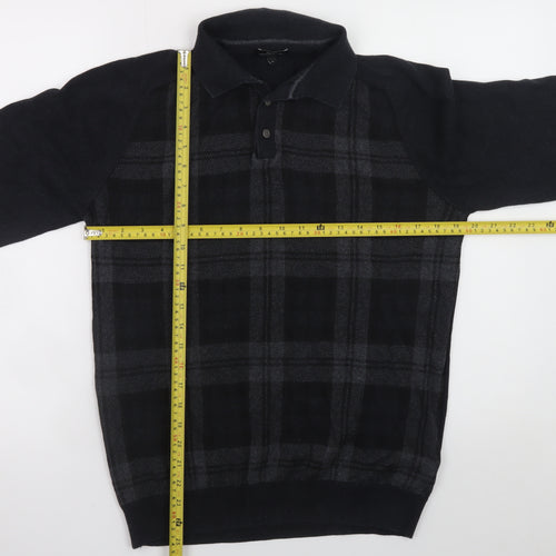 Next Men's Black Check Collared Cotton Long Sleeve Casual Shirt M