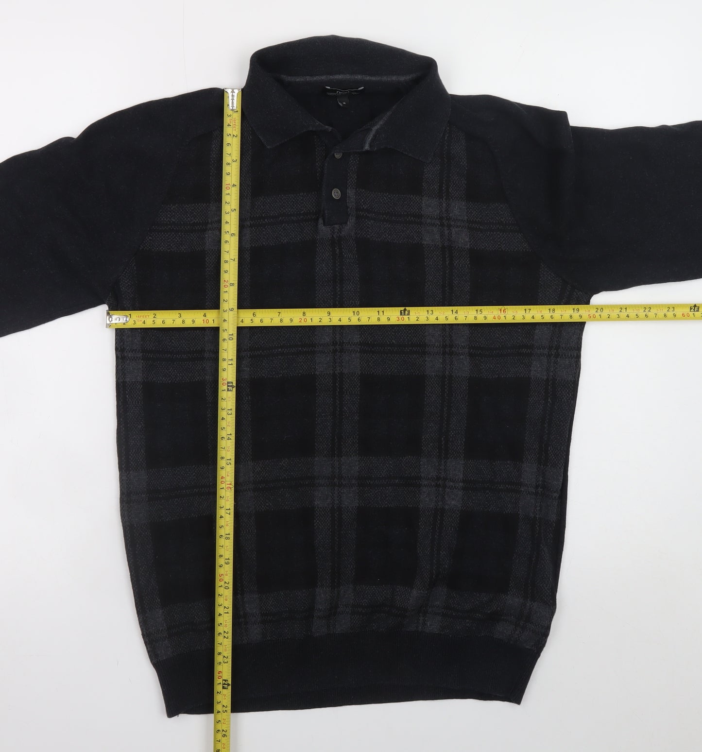 Next Men's Black Check Collared Cotton Long Sleeve Casual Shirt M