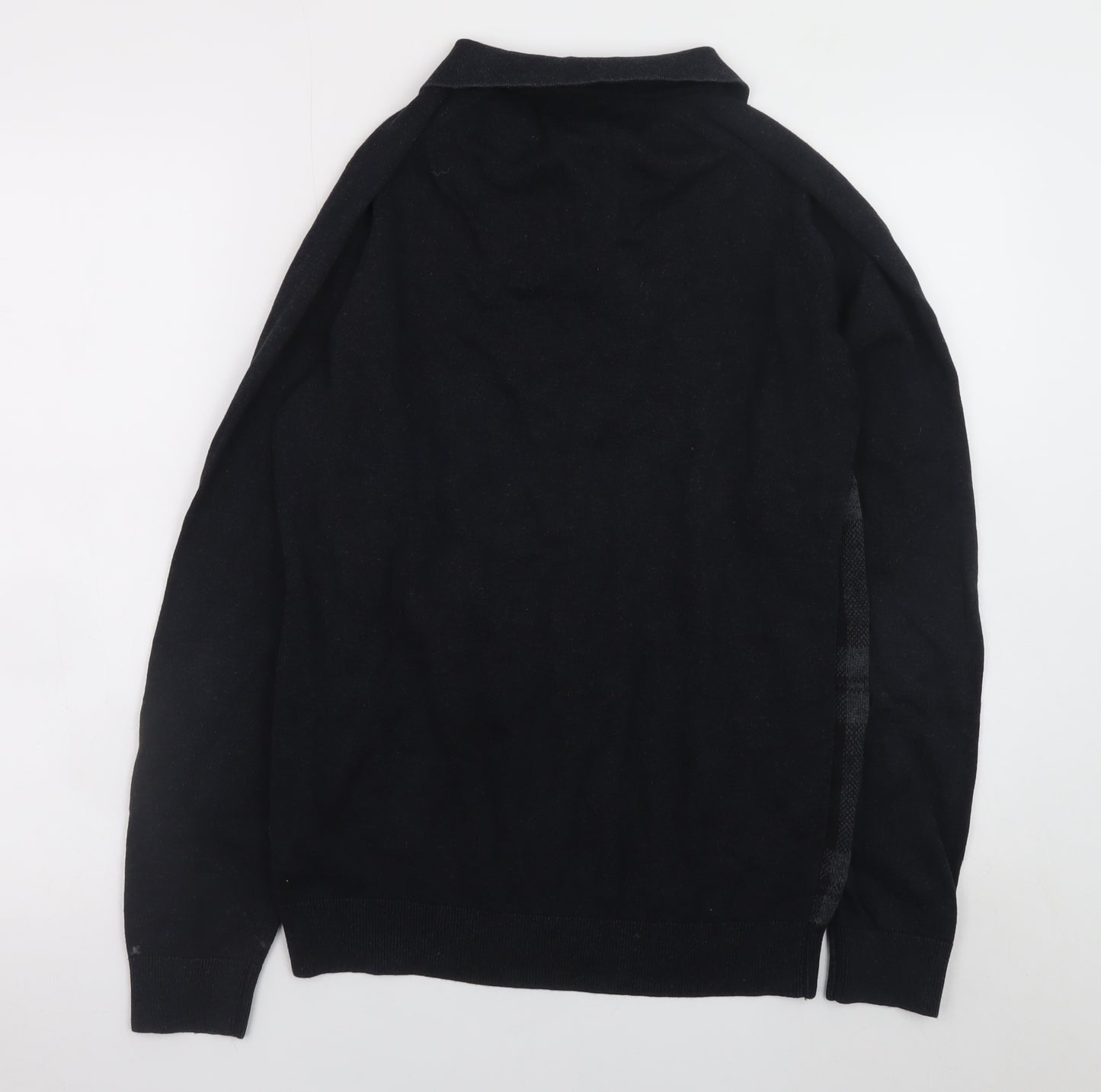 Next Men's Black Check Collared Cotton Long Sleeve Casual Shirt M