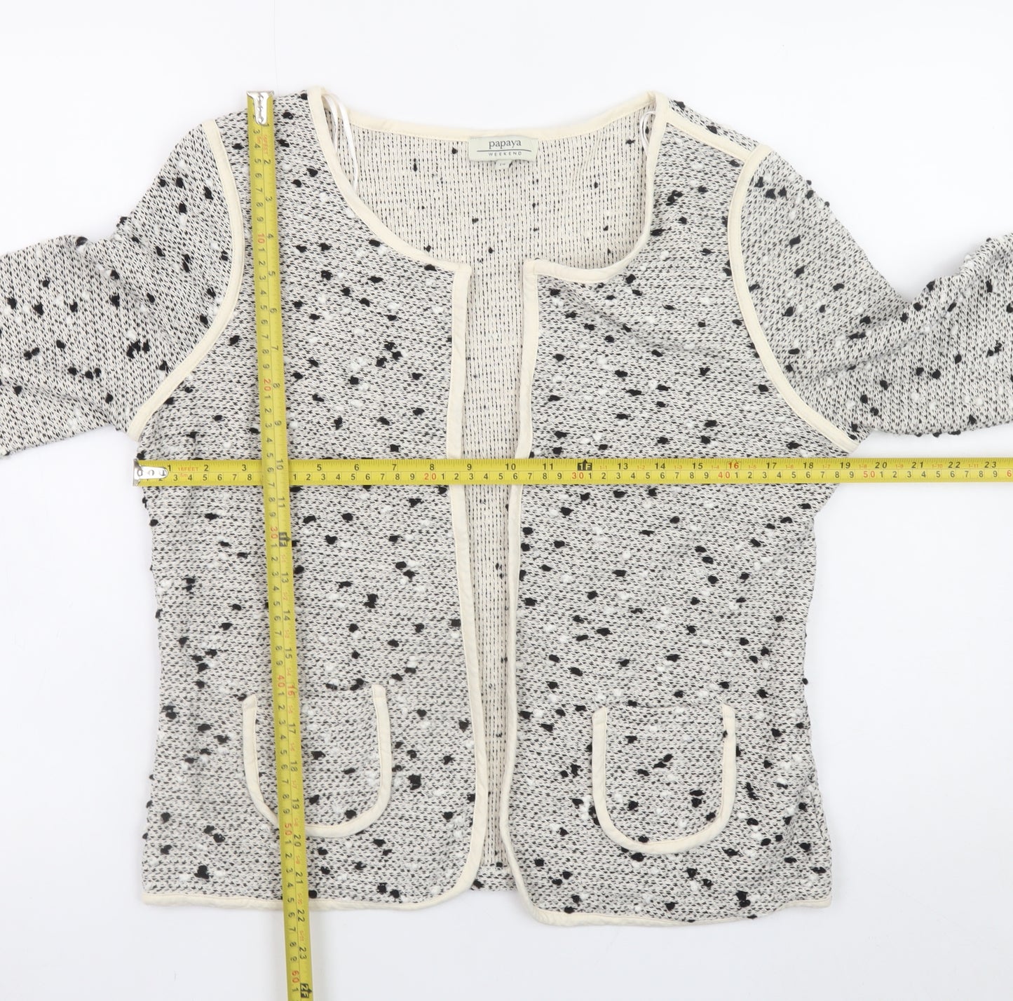 Papaya Weekend Women White Size 14 Open Knit Cotton Blend Blazer