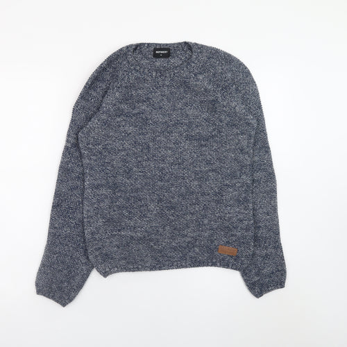 Refinery Men's Blue Chunky Knit Polyester Jumper Size S