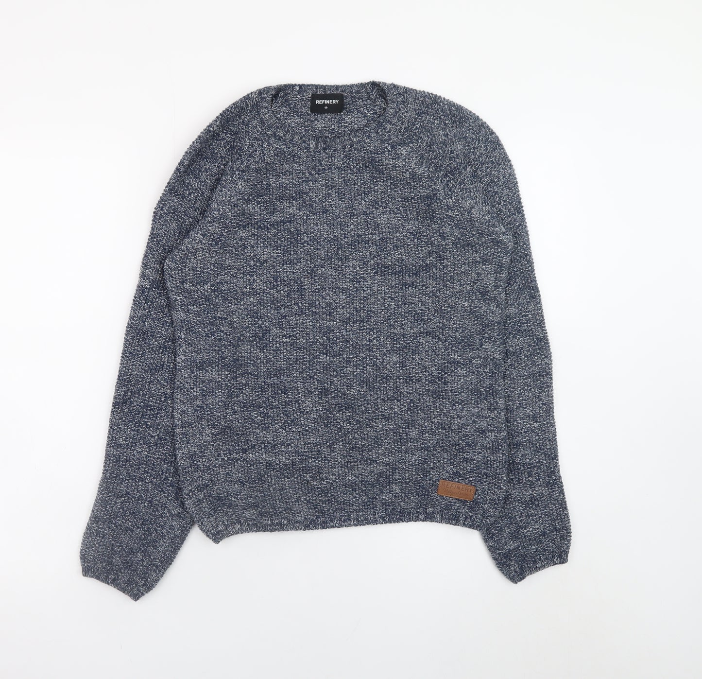 Refinery Men's Blue Chunky Knit Polyester Jumper Size S