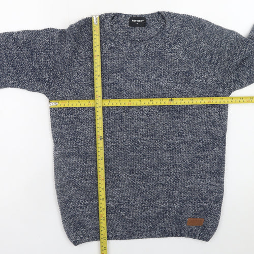 Refinery Men's Blue Chunky Knit Polyester Jumper Size S