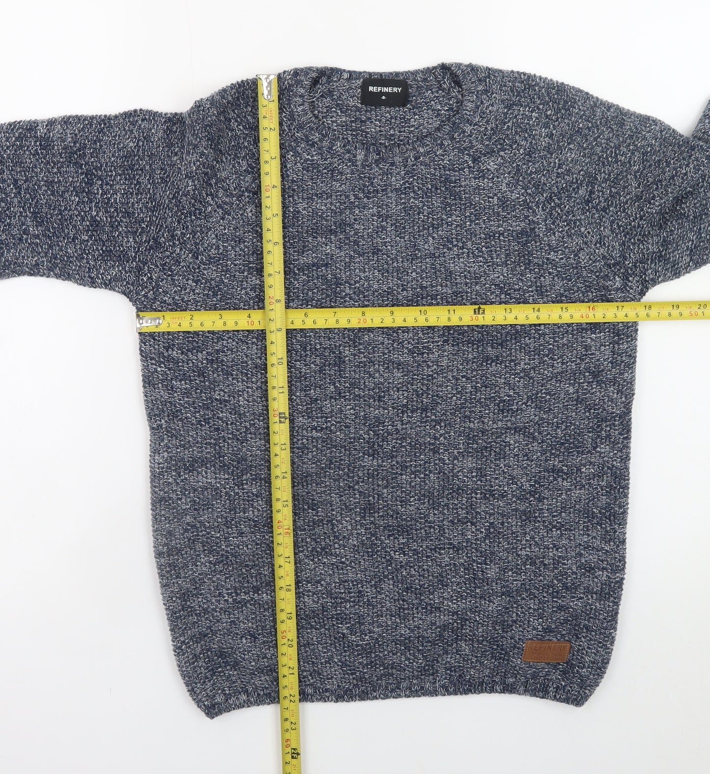 Refinery Men's Blue Chunky Knit Polyester Jumper Size S