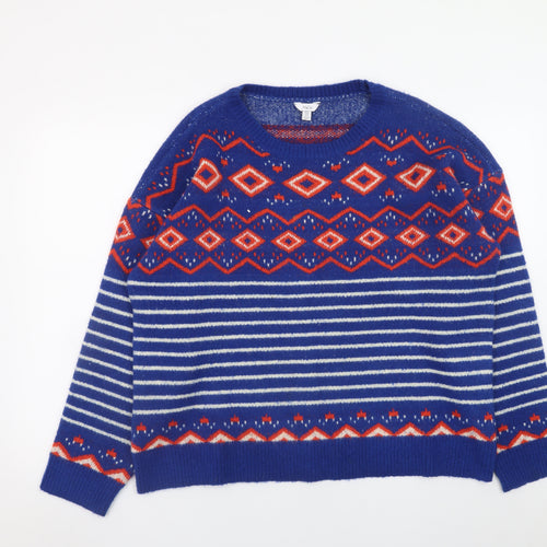 M&Co Women's Blue Fair Isle Knit Jumper Size 18
