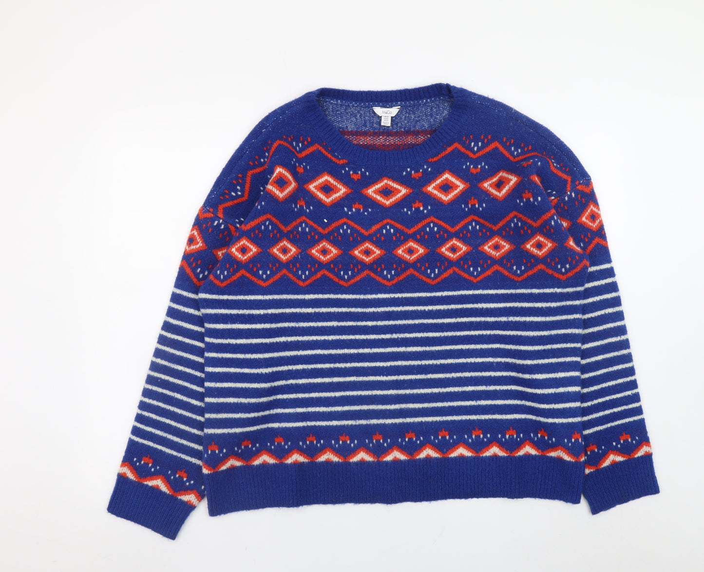 M&Co Women's Blue Fair Isle Knit Jumper Size 18