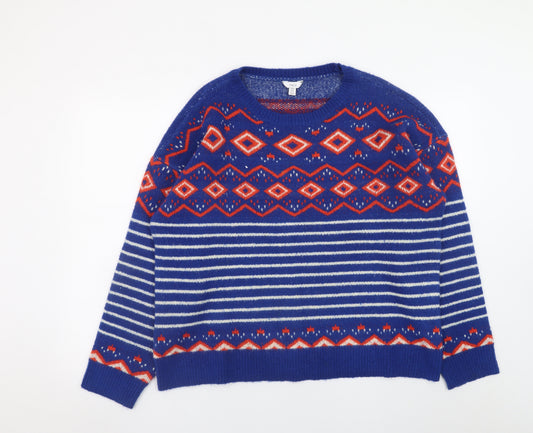 M&Co Women's Blue Fair Isle Knit Jumper Size 18