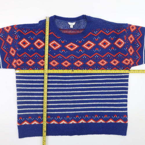 M&Co Women's Blue Fair Isle Knit Jumper Size 18