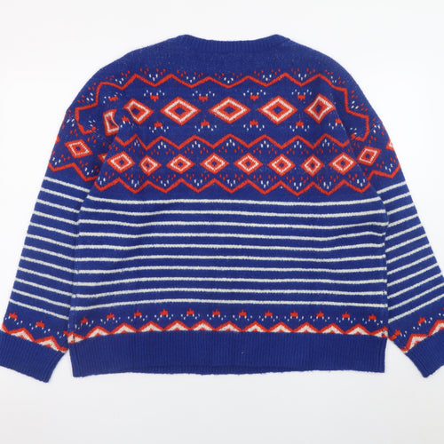 M&Co Women's Blue Fair Isle Knit Jumper Size 18