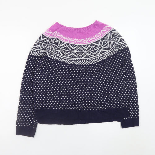 Gap Women's Blue Fair Isle Crew Neck Jumper Size M