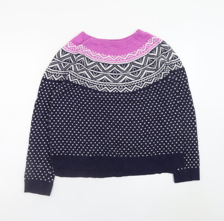 Gap Women's Blue Fair Isle Crew Neck Jumper Size M