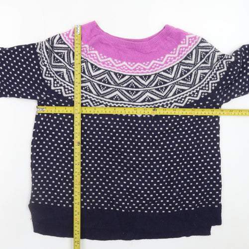 Gap Women's Blue Fair Isle Crew Neck Jumper Size M