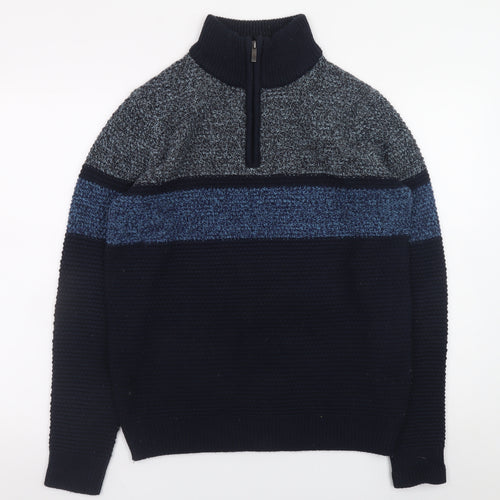 Nutmeg Men Blue Small 1/2 Zip High Neck Acrylic Knit Jumper