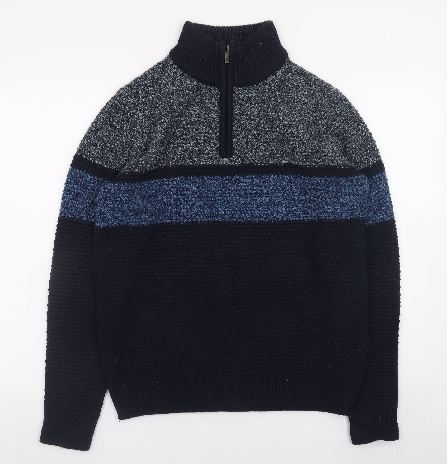 Nutmeg Men Blue Small 1/2 Zip High Neck Acrylic Knit Jumper