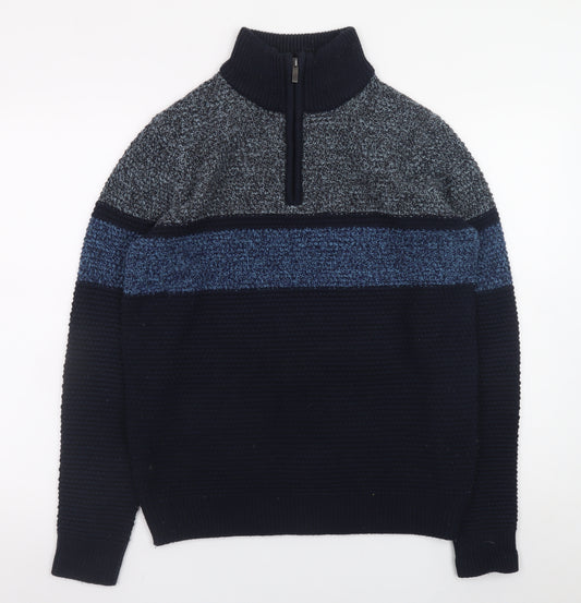 Nutmeg Men Blue Small 1/2 Zip High Neck Acrylic Knit Jumper