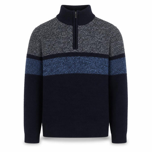 Front view of Nutmeg Men Blue Small 1/2 Zip High Neck Acrylic Knit Jumper