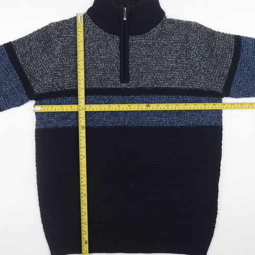 Nutmeg Men Blue Small 1/2 Zip High Neck Acrylic Knit Jumper