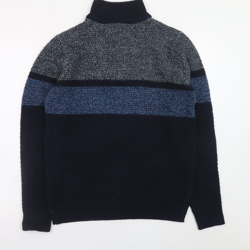 Nutmeg Men Blue Small 1/2 Zip High Neck Acrylic Knit Jumper