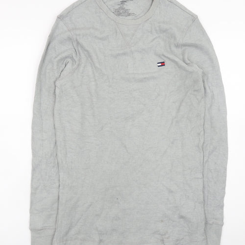 Tommy Hilfiger Men's Grey Long Sleeve Cotton Crew Neck T-Shirt Size S