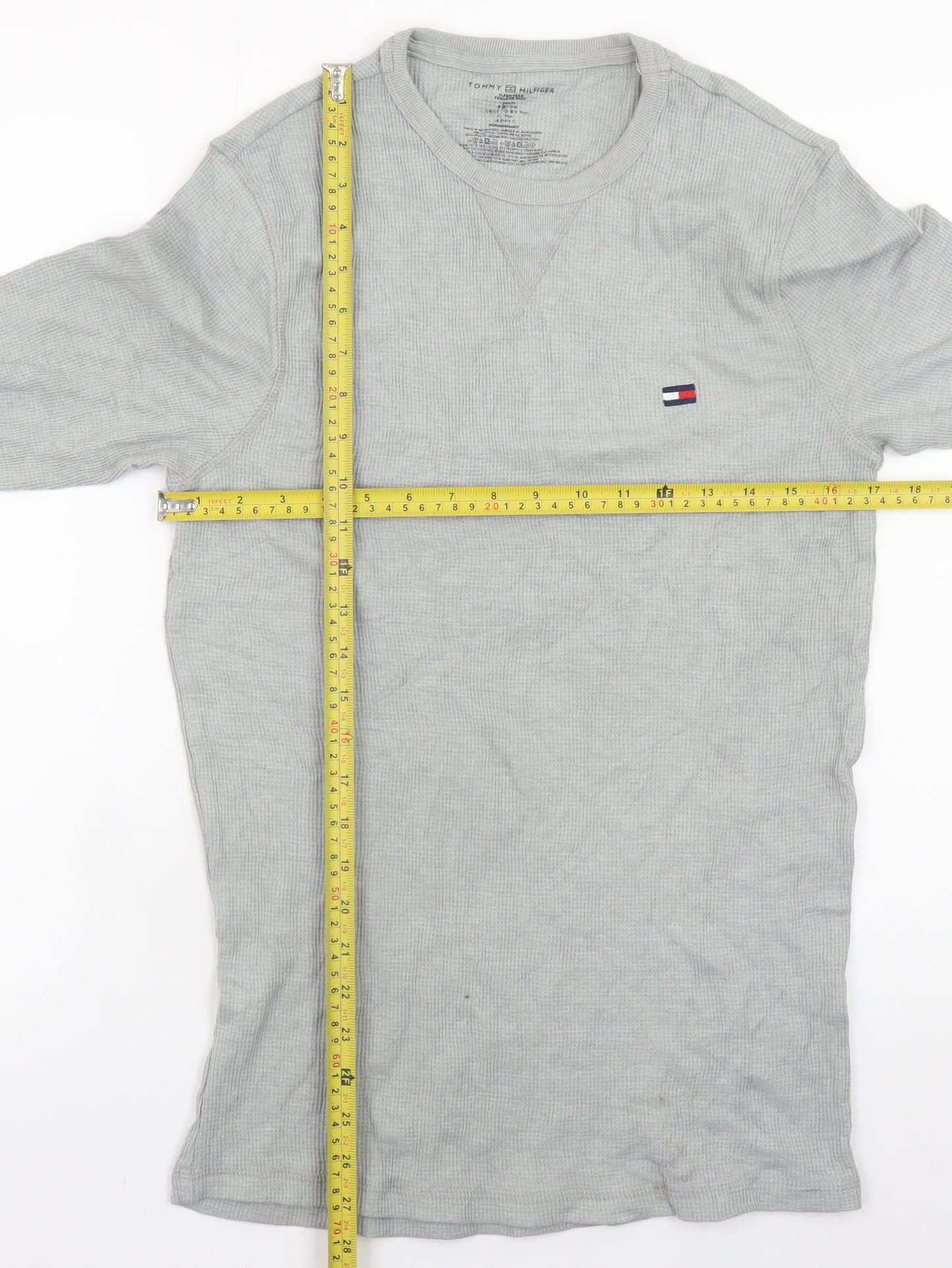 Tommy Hilfiger Men's Grey Long Sleeve Cotton Crew Neck T-Shirt Size S