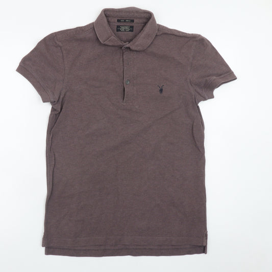 AllSaints Men's Brown Slim Fit Cotton Polo Shirt Size S