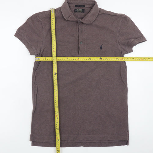 AllSaints Men's Brown Slim Fit Cotton Polo Shirt Size S