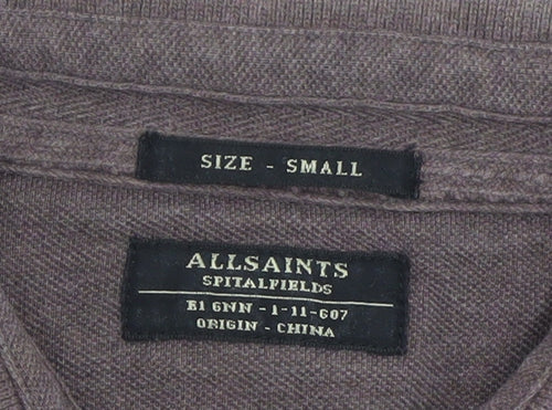 AllSaints Men's Brown Slim Fit Cotton Polo Shirt Size S