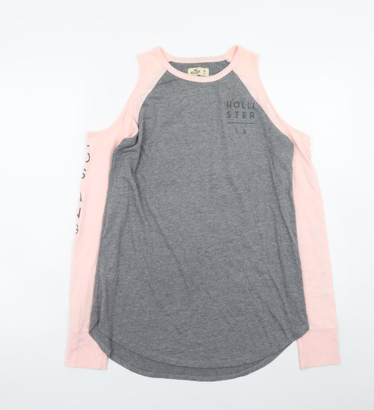 Hollister Womens Grey Pink Cold Shoulder Jersey Top Size M